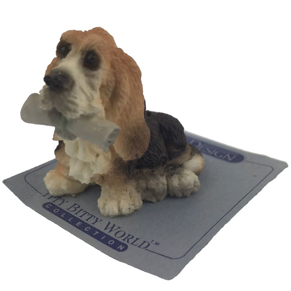 Vtg Itty Bitty World Critters "Basset w/ Newspaper" 1986 Hound Dog Figurine Mini - Picture 1 of 9
